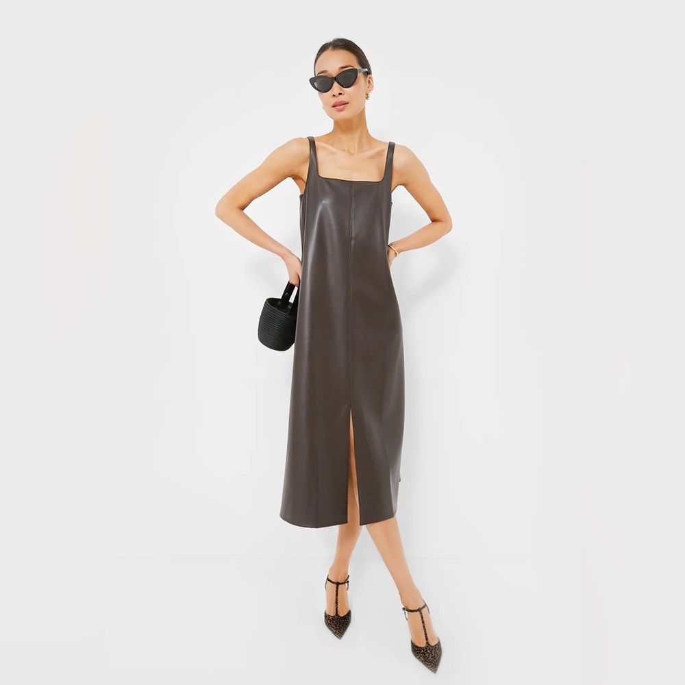 Chocolate Faux Leather Square Neck Dress